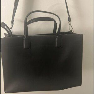 Sleek black leather tote